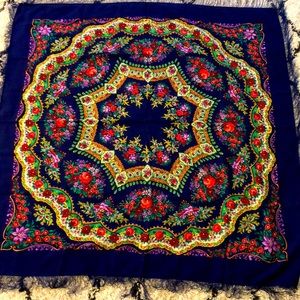 Huge Russian Pavlovo Posad Traditional Shawl 100% Wool Scarf with fringe